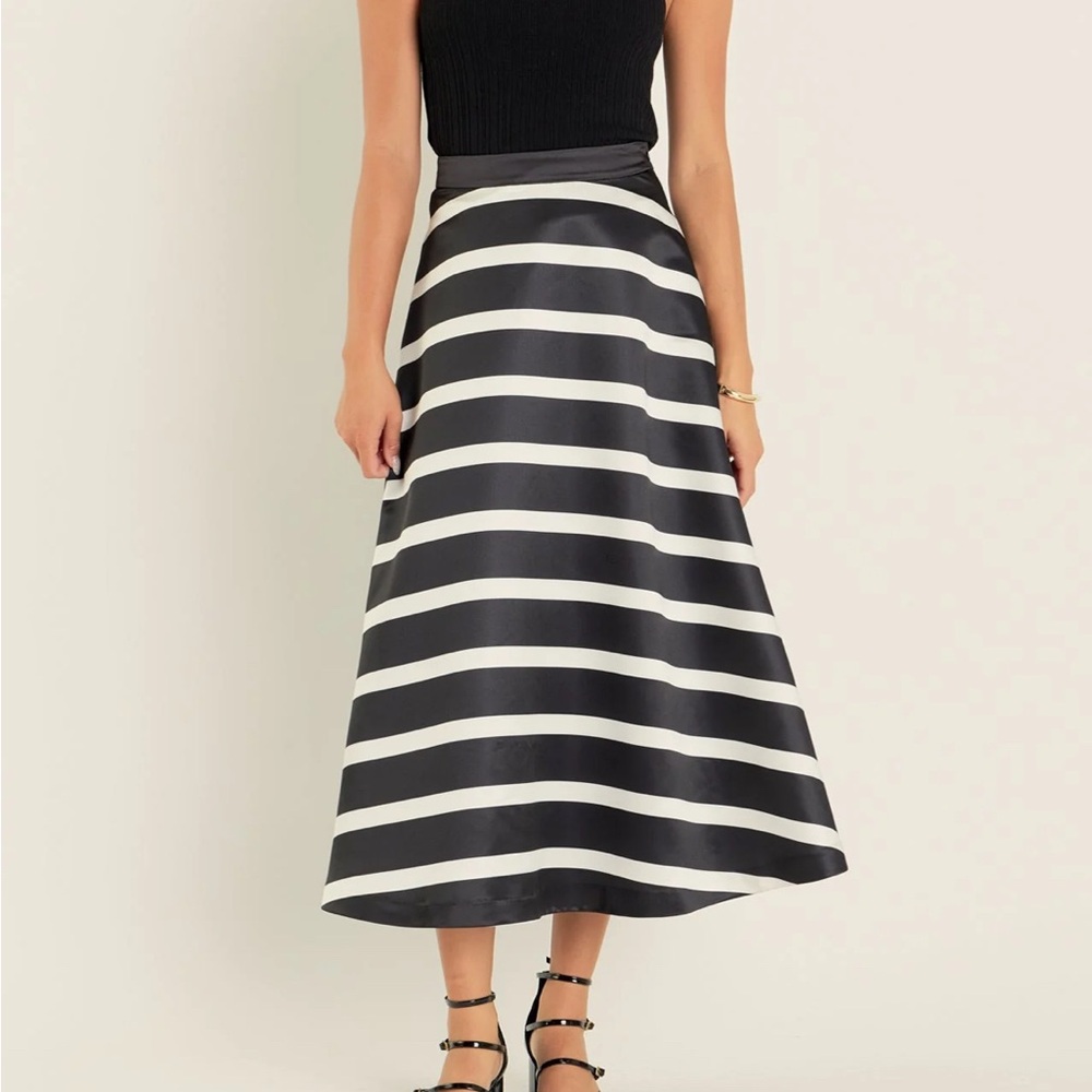 English Factory Black and White Striped Midi Skirt